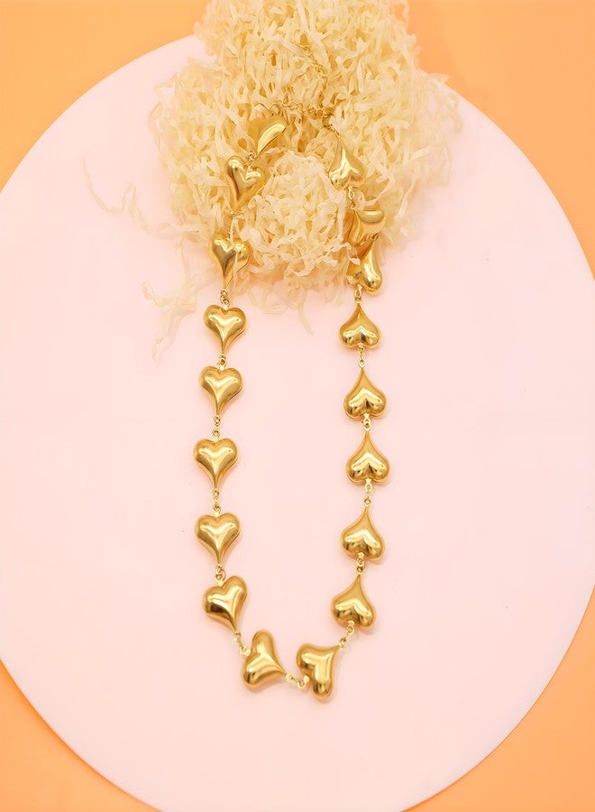 CIOOU 18K Gold Plated Chain Necklace for Women Chunky Puffy Big Heart Clover Cross Teardrop Butterfly Seashell Choker Necklaces Gold Jewelry for Women (Gold Heart) - Image 3